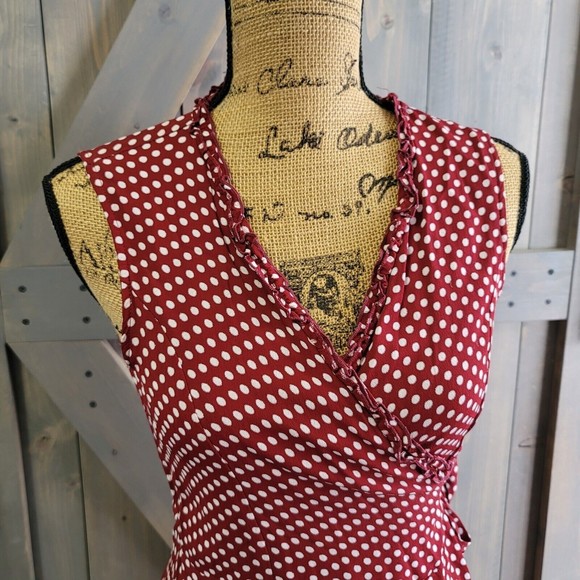 Vintage Loco Lindo Wrap Dress Size Small Swing Polka dot Ruffle Rayon Sleeveless - Picture 3 of 14